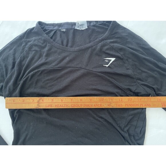 Gymshark Crop Top Womens Size Medium Long‎ Sleeve Flex Sports Black Thumb Holes - Picture 6 of 8